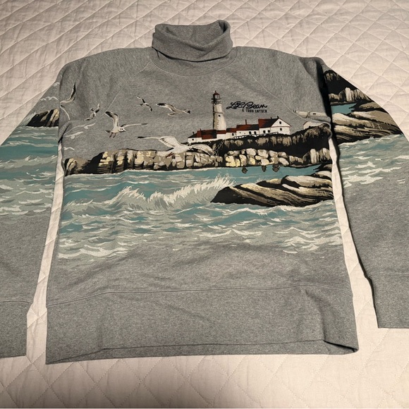 L.L. Bean X Todd Snyder Gray Turtleneck Sweater with Lighthouse Design - Picture 2 of 4